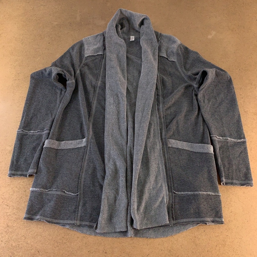 Exertek Women's Size Large Gray Brushed Knit Lining Pocketed Open Front Jacket